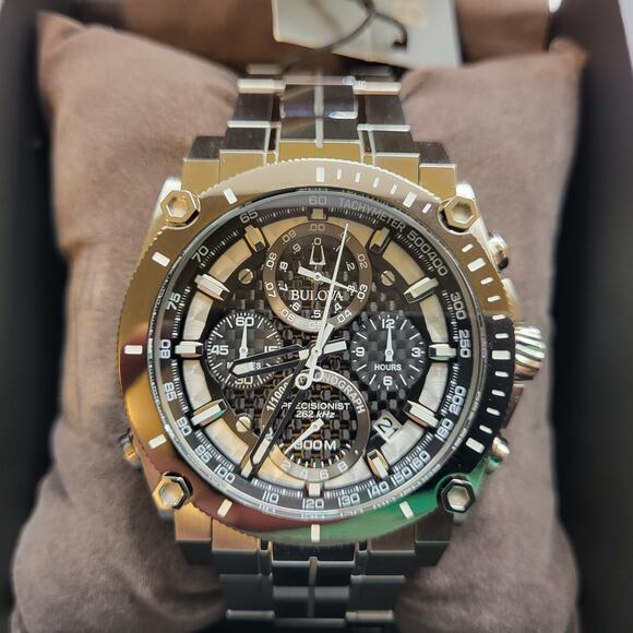 Bulova Men's Chronograph Calendar Precisionist Quartz Silver Watch 46 MM 98B405 - Picture 4 of 8